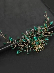 1 件女士手工玻璃水钻发梳，适合新娘、婚礼、派对皇家圣诞节 - 綠色 - 查看 2