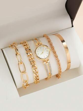 1 件水钻装饰石英表和 4 件手链作为返校学生的礼物