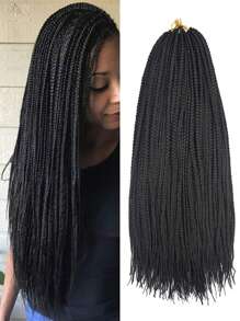 1 paquete Cabello trenzado a ganchillo, cabello trenzado a ganchillo con caja mediana, cabello trenzado a ganchillo con caja de diosa - Negro - Ver 1