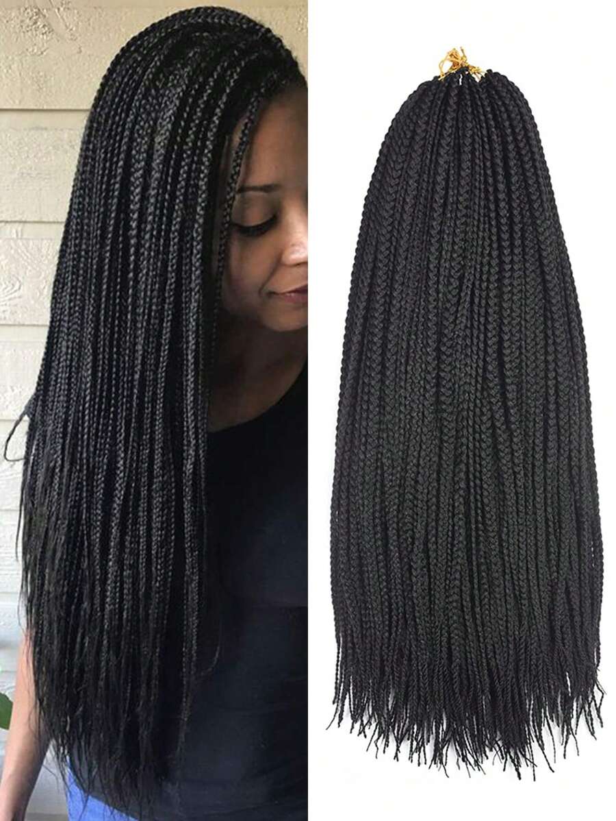 1 paquete Cabello trenzado a ganchillo, cabello trenzado a ganchillo con caja mediana, cabello trenzado a ganchillo con caja de diosa - Negro - Ver 1
