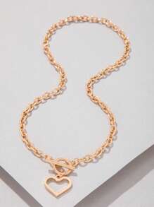 Heart Charm OT Buckle Necklace - Yellow Gold - View 2