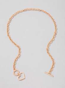 Heart Charm OT Buckle Necklace - Yellow Gold - View 3