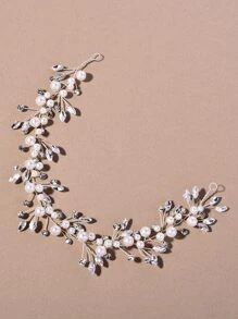 Rhinestone & Faux Pearl Decor Bridal Hair Band - Silver - View 3