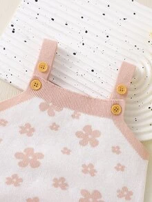 嬰兒花卉圖案荷葉邊針織連身短褲不帶T恤 - 粉色 - 查看 6