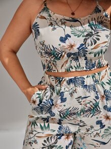 SHEIN VCAY 大碼熱帶圖案吊帶上衣和闊腿褲 - 彩色 - 查看 6