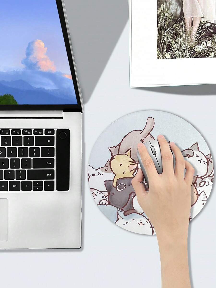 Cartoon Cat Print Rubber Mouse Pad - Multicolor - View 1