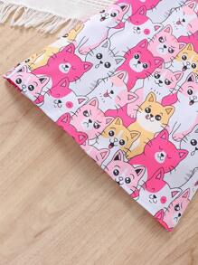 SHEIN Young Girl Cartoon Graphic Flutter Sleeve Dress - Multicolor - View 3