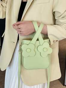 Bolsa cuadrada mini con diseño de flor doble asa - Verde - Ver 2