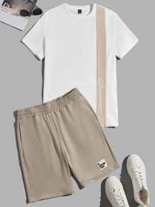 Manfinity VCAY Men Letter Graphic Tee & Shorts - Multicolor - View 1