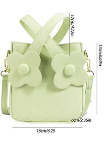 Bolsa cuadrada mini con diseño de flor doble asa - Verde - Ver 5