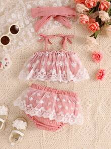 Baby Contrast Lace Cami Top & Shorts - Pink - View 2
