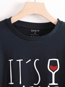 SHEIN Essnce Slogan Graphic Tee - Navy Blue - View 3