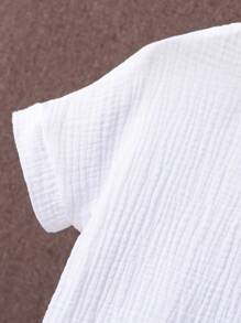 SHEIN Young Boy Half Button Batwing Sleeve Shirt & Vertical Striped Shorts - Multicolor - View 3