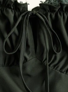 ROMWE Solid Cold Shoulder Ruffle Hem Dress - Army Green - View 3