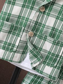 小男童格紋印花西裝領襯衫和短褲附T恤