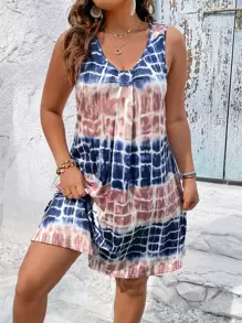 SHEIN LUNE 大尺碼女款紮染無袖連身裙