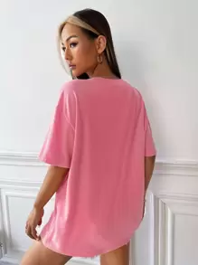 SHEIN EZwear Floral & Letter Graphic Drop Shoulder Tee