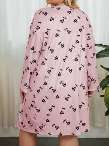 Plus Heart & Letter Graphic Robe Set - Pink - View 2