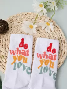 Slogan Graphic Crew Socks, Fall Socks - Multicolor - View 4