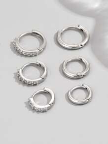 6入組/套方晶鋯石裝飾耳環