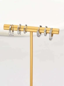 6入組/套方晶鋯石裝飾耳環