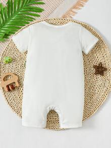 SHEIN 新生兒熱帶圖案T恤連體褲 - 白色 - 查看 2