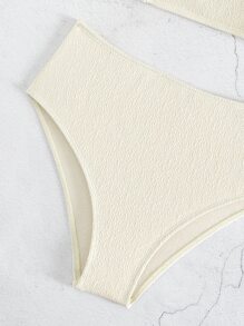 Ruffle Trim High Waisted Summer Beach Bikini Set - Beige - View 7