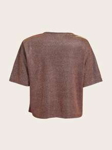 SHEIN BAE Áo thun nữ màu trơn Giải trí - Đồng - Xem 9