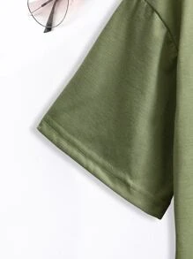 INAWLY Plus Solid Round Neck Short Sleeve Tee - Army Green - View 4