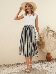 EMERY ROSE 條紋和幾何圖案腰帶半身裙 - 彩色 - 查看 4