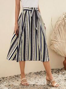 EMERY ROSE 條紋和幾何圖案腰帶半身裙 - 彩色 - 查看 5