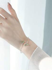 Vòng đeo tay bằng bạc trang trí hình chiếc lá - Bạc - Xem 2