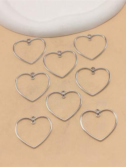 8pcs Silver & Gold Plated Hollow Heart Shape Charms, DIY Jewelry Craft Pendant Accessories