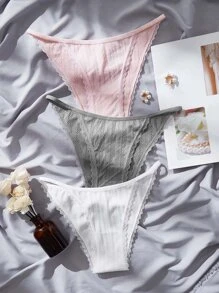 Women's Casual Tie Dye Knitted Fabric Contrast Lace Bikini Panties Underwear Set Multicolored - Multicolor - View 1