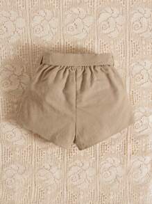 SHEIN Baby Girl Button Pocket Detail Belted Shorts - Khaki - View 2