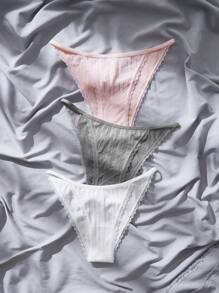 Women's Casual Tie Dye Knitted Fabric Contrast Lace Bikini Panties Underwear Set Multicolored - Multicolor - View 4