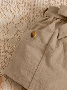 SHEIN Baby Girl Button Pocket Detail Belted Shorts - Khaki - View 4