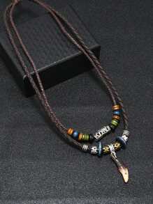 Hombres Collar a capas simulación dientes accesorio - Marrón - Ver 4