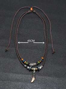 Hombres Collar a capas simulación dientes accesorio - Marrón - Ver 5