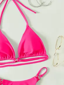 Summer Ring Linked Halter Triangle Bikini Set