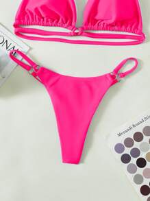 Summer Ring Linked Halter Triangle Bikini Set