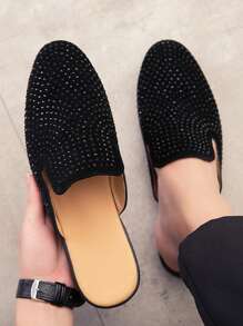 男士水鑽裝飾時尚戶外穆勒樂福鞋 - 黑色 - 查看 1