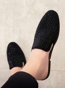 男士水鑽裝飾時尚戶外穆勒樂福鞋 - 黑色 - 查看 2