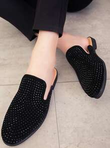 男士水鑽裝飾時尚戶外穆勒樂福鞋 - 黑色 - 查看 4