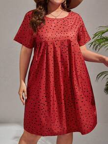 SHEIN VCAY Plus Allover Print Smock Dress - Red - View 2