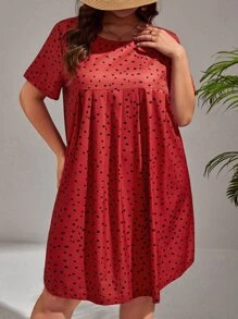 SHEIN VCAY Plus Allover Print Smock Dress - Red - View 4