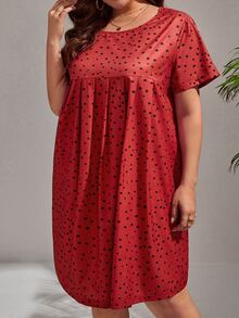 SHEIN VCAY Plus Allover Print Smock Dress - Red - View 5