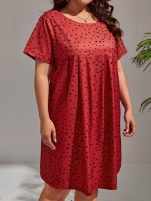SHEIN VCAY Plus Allover Print Smock Dress - Red - View 6
