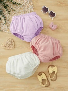 SHEIN Leap Crew Baby Girl Solid Color Casual Triangle Shorts With Elastic Waist, Suitable For Summer - Lilac Purple - View 1