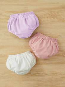 SHEIN Leap Crew Baby Girl Solid Color Casual Triangle Shorts With Elastic Waist, Suitable For Summer - Lilac Purple - View 2